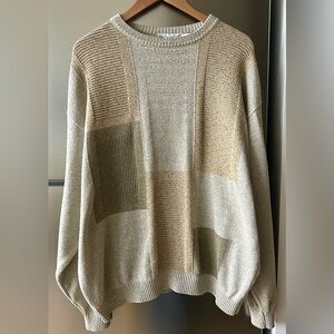 St. Croix Knits Textured Sweater XL Beige Patchwork Cotton Blend Made in USA